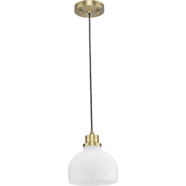 Garris Collection 1-Light Vintage Brass Etched Opal Glass Transitional Mini-Pendant