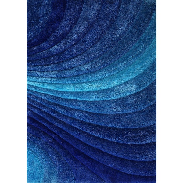 3D Shaggy Blue Swirl 8 ft. x 11 ft. 2-Tone Hand Tufted Polyester Area Rug
