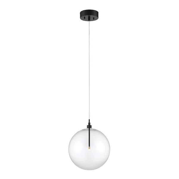 Savoy House 14 in. W x 14 in. H 1-Light Oil Rubbed Bronze Pendant Light w Clear Orb Glass Shade and Dimmable LED Light Bulb Included