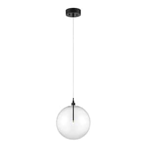 14 in. W x 14 in. H 1-Light Oil Rubbed Bronze Pendant Light w Clear Orb Glass Shade and Dimmable LED Light Bulb Included