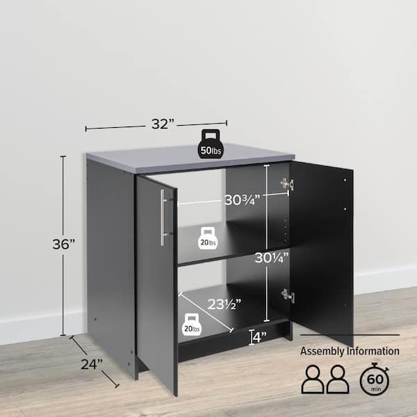 Prepac Elite 32-in W x 36-in H Wood Composite Black Freestanding Utility Storage Cabinet