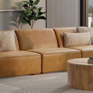 Rex 34 in. Center Armless Genuine Leather Rectangle Sofa Module in. Sienna