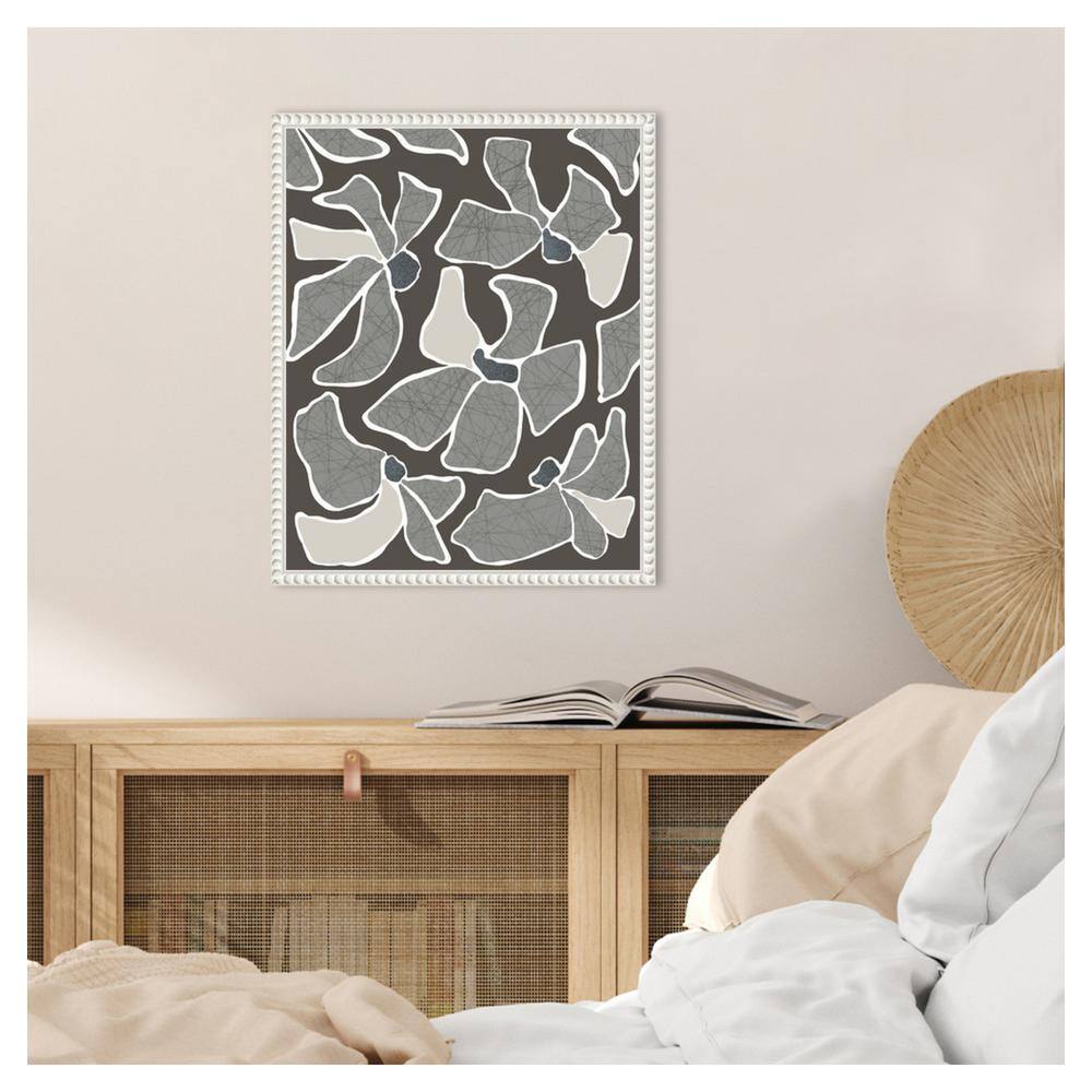 Grey Flower Blooms II Abstract Canvas Print with White Frame