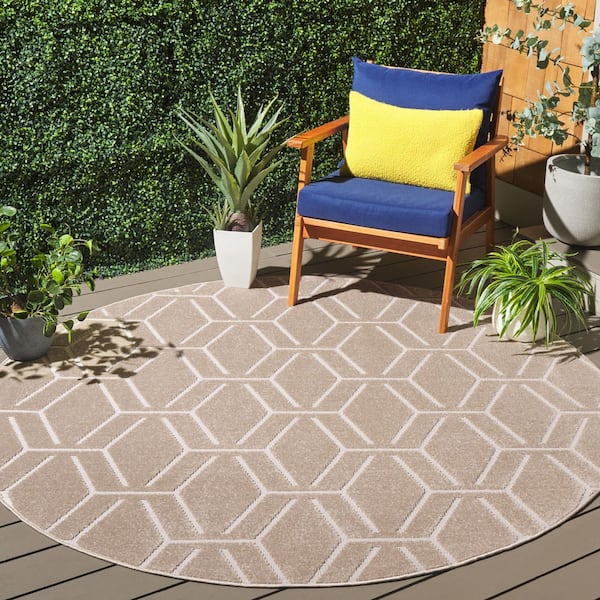 Stella Beige 7 ft. x 7 ft. Geometric High-Low Indoor/Outdoor Round Area Rug