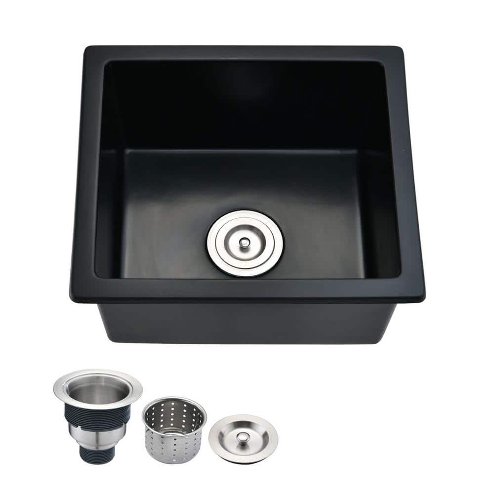 18 in. L x 16 in. W Undermount Single Bowl Black Quartz Kitchen Sink with B