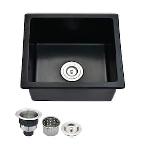 18 in. L x 16 in. W Undermount Single Bowl Black Quartz Kitchen Sink with Basket Strainer