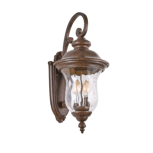 1-Light Brown Aluminum Not Motion Sensing Hardwired Outdoor Weather Resistant Post Light Set with No Bulbs Included