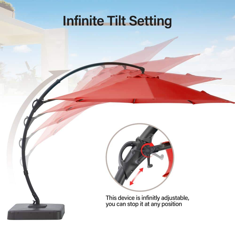 11' Red Aluminum Cantilever Patio Umbrella with Base