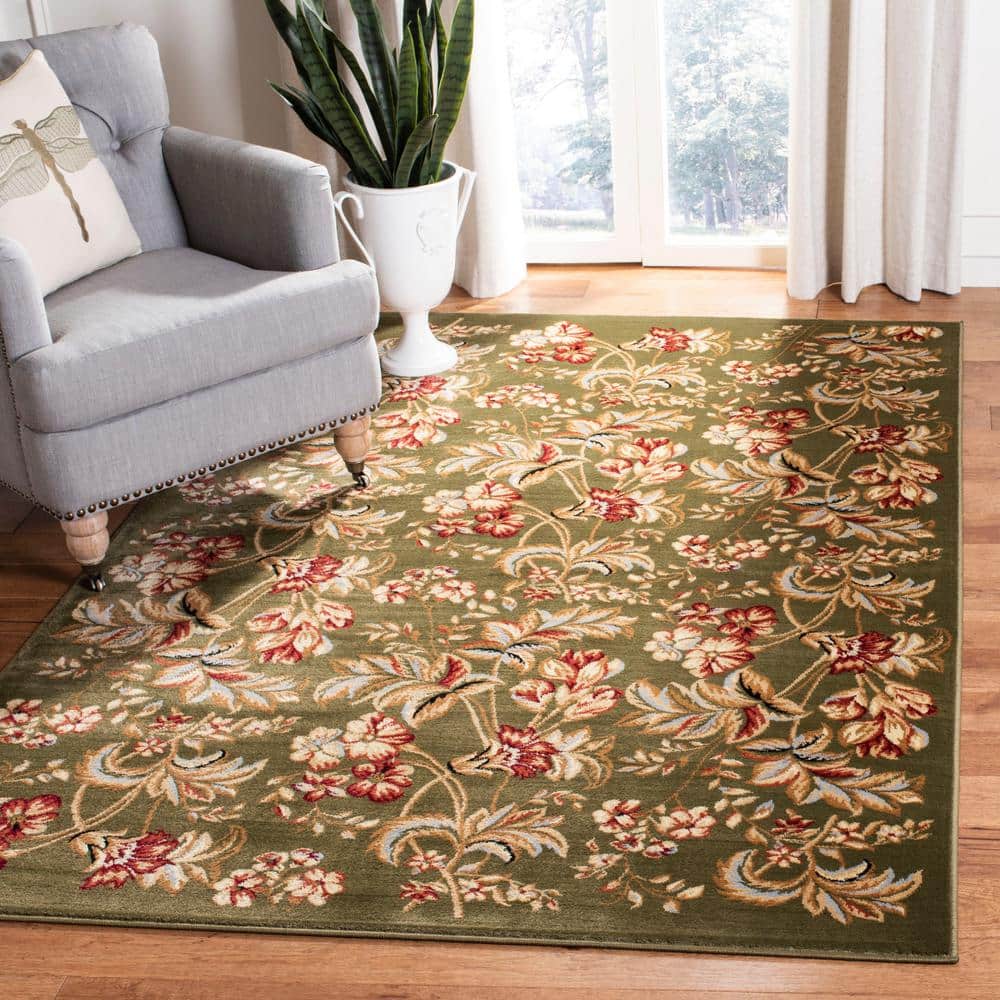 Sage Floral 9' x 12' Stain-Resistant Synthetic Area Rug