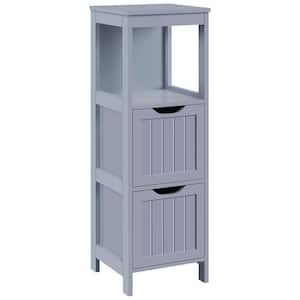 11.8 in. W x 11.8 in. D x 35 in. H  Bathroom Linen Cabinet with Two Drawers and Shelves in Gray