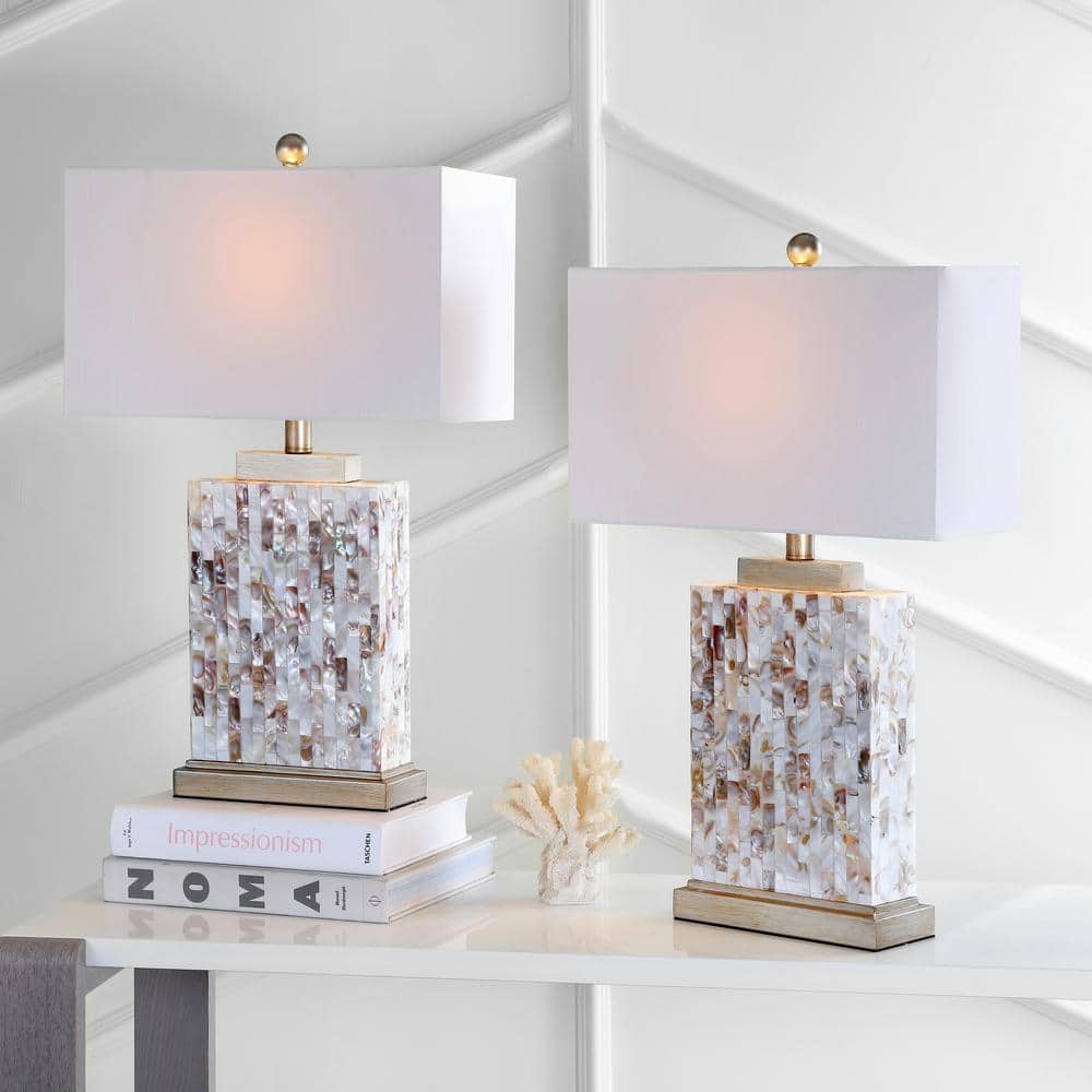 Tory 25" Cream Shell and Gold Table Lamp Set with White Shade