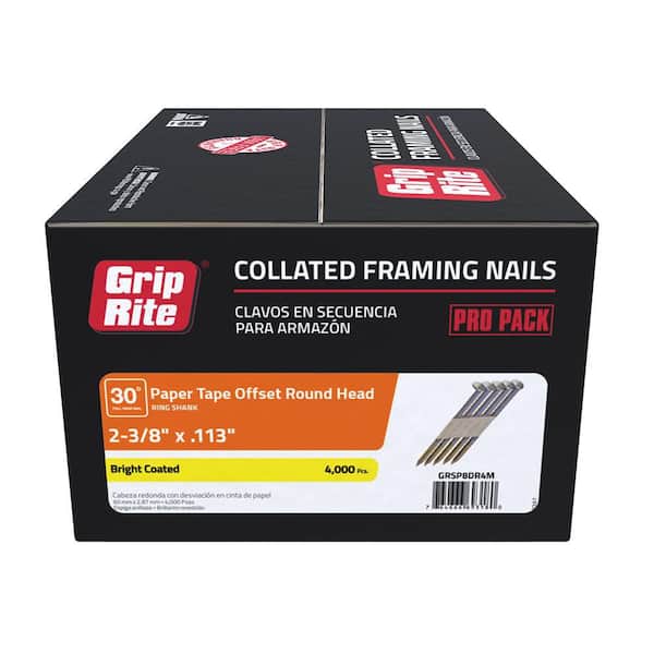 Grip-Rite 2-3/8 in. x 0.113 in. 30° Paper Collated Vinyl Coated Ring Shank Round Head Framing Nails 4,000 per Box