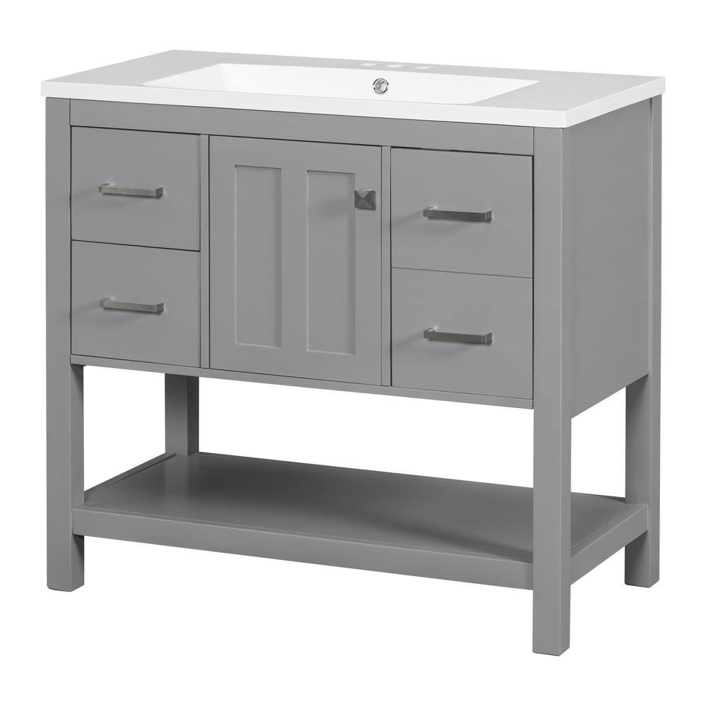 36 in. W x 18 in. D x 34 in. H Single Sink Freestanding Bath Vanity in Gray