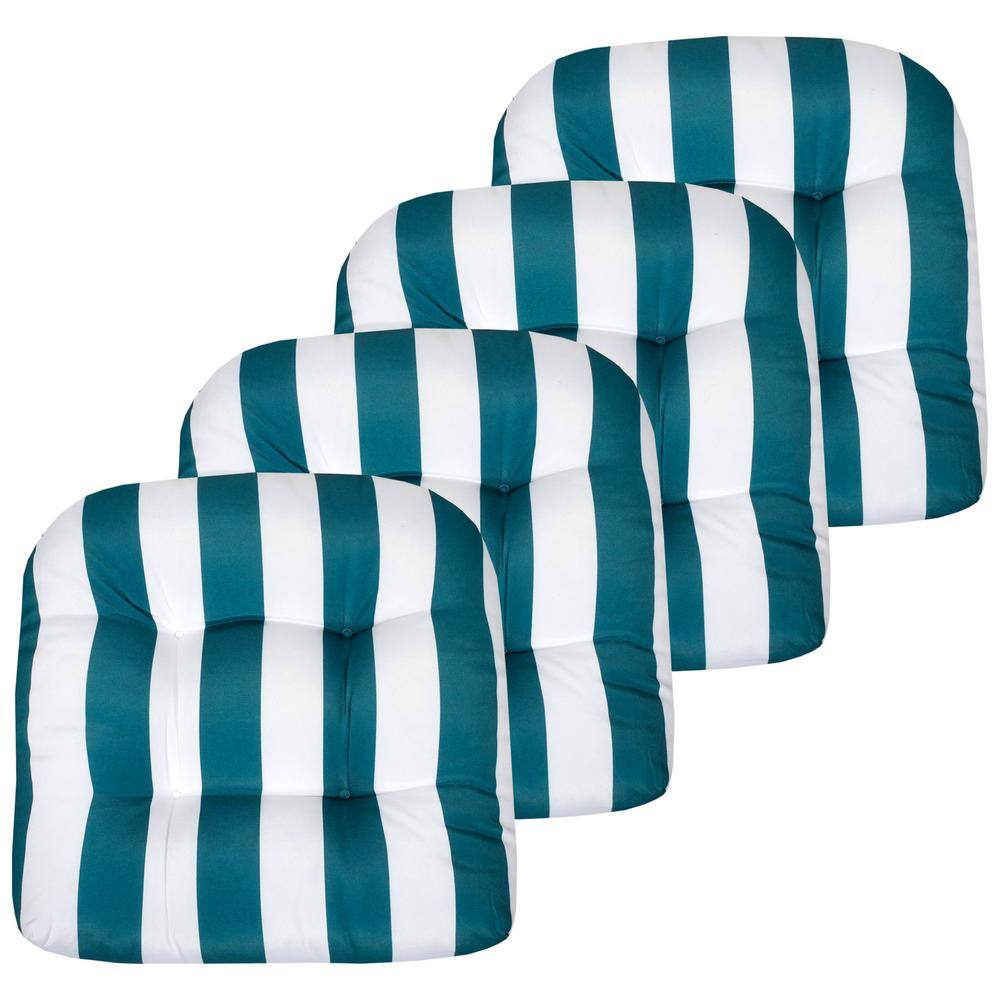 Havana Peacock and White Striped Outdoor Chair Cushions, 4-Pack