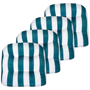 19 in. x 19 in. x 5 in. Havana Tufted Outdoor Chair Cushion Round U-Shaped Peacock/White (Set of 4)