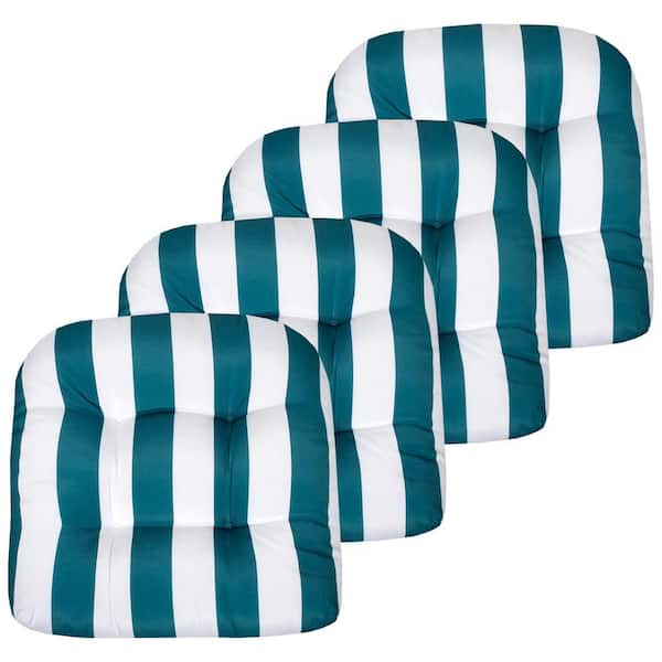 Sweet Home Collection 19 in. x 19 in. x 5 in. Havana Tufted Outdoor Chair Cushion Round U-Shaped Peacock/White (Set of 4)