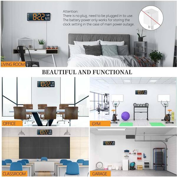 Afoxsos 13 in. White Case Orange LED Digital Clock Thermoplastic
