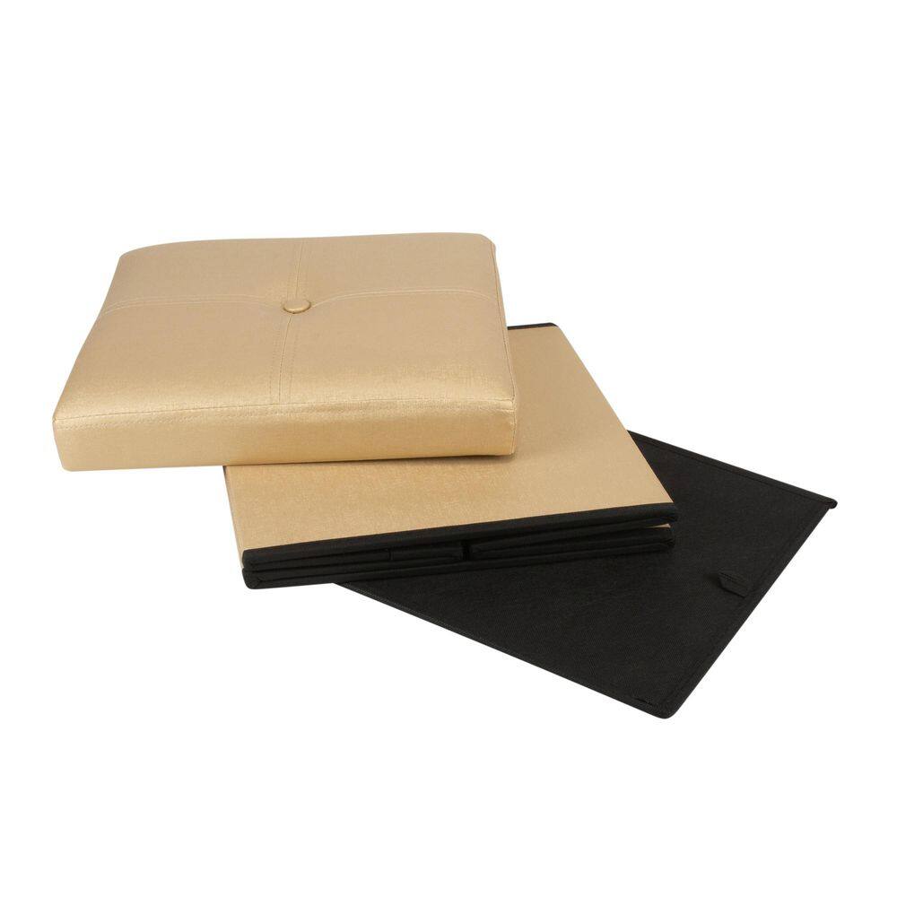 Elegant Gold Faux Leather Folding Storage Ottoman Cube
