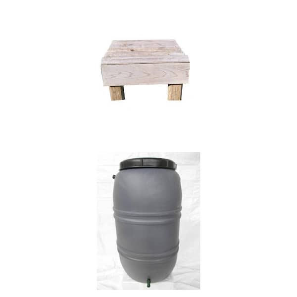 55 Gal. Grey Rain Barrel and Rainbarrel Pedestal Riser Combo