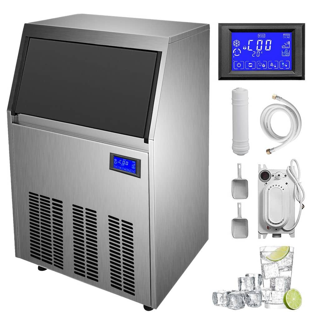 110 - 120 lb. / 24 H Commercial Ice Machine with 19 lb. Storage Bin Freestanding Ice Maker in Silver