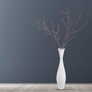 White Decorative Contemporary Bamboo Floor Flower Vase for Living Room, Fill Up with Dried Branches or Flowers, White