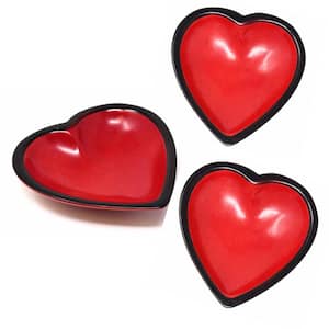 Small Soapstone Heart Bowls Modern Design (Set of 3), Red