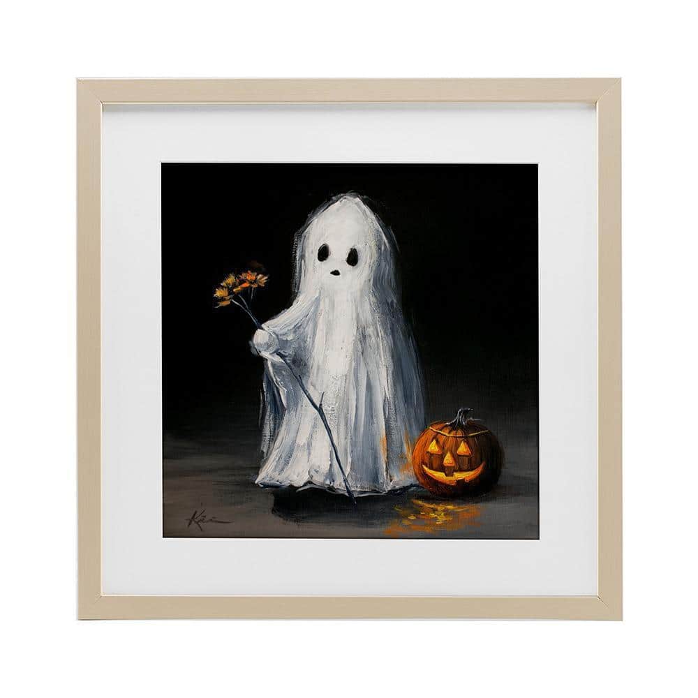 Stupell Industries Vintage Halloween Ghost and Pumpkin by Lindsay