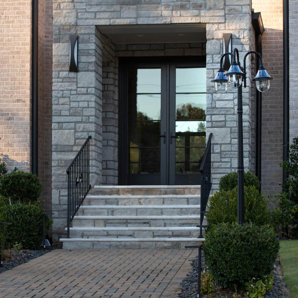 Orion Triple-Head Solar Lamp Post in Black Resin with LED, Dusk to Dawn