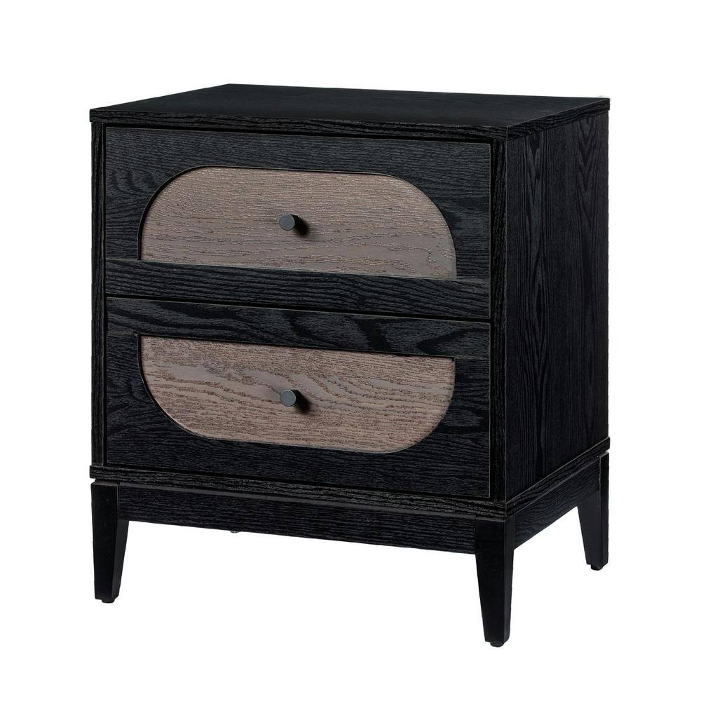 Black and Gray Wood 2-Drawer Nightstand with Arch Design