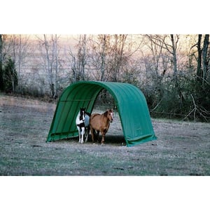 12 ft. W x 24 ft. D x 10 ft. H Equine Round-Style All-Steel Run-in Shelter with 100% Waterproof, 3-Layer Green Cover