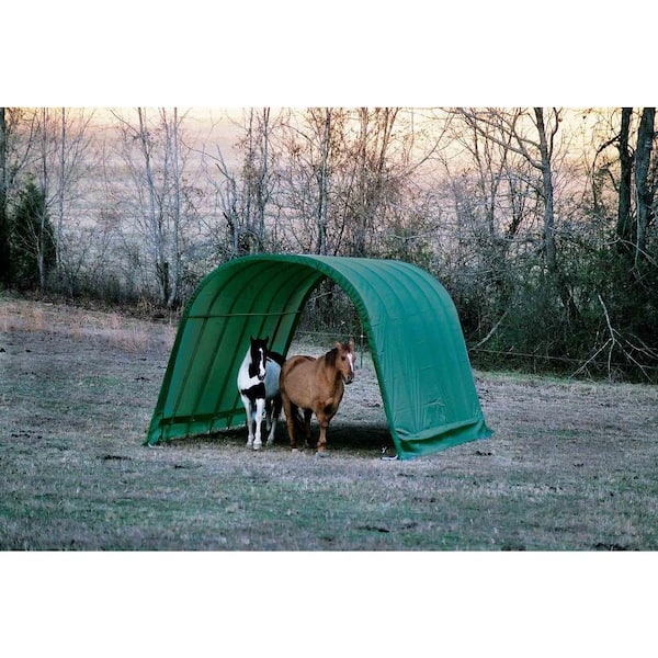 12 ft. W x 24 ft. D x 10 ft. H Equine Round-Style All-Steel Run-in Shelter with 100% Waterproof, 3-Layer Green Cover