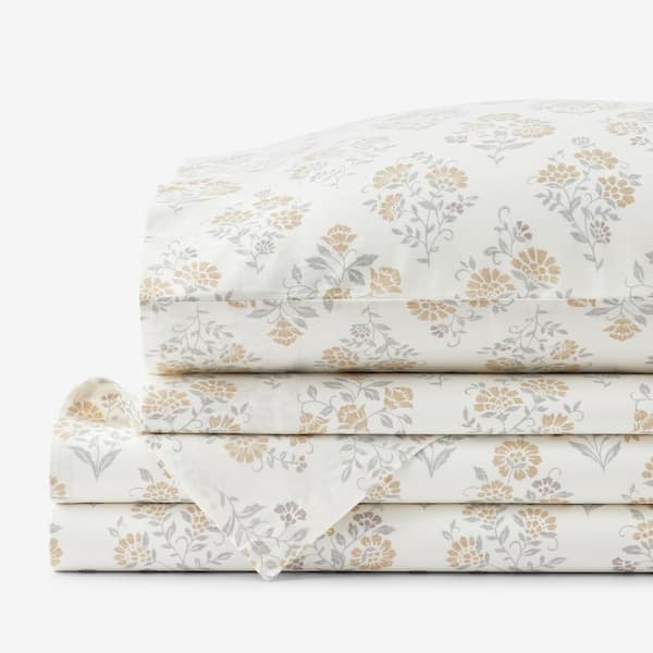 The Company Store Company Cotton Mariel Bouquet Gold Cotton Percale Twin Sheet Set