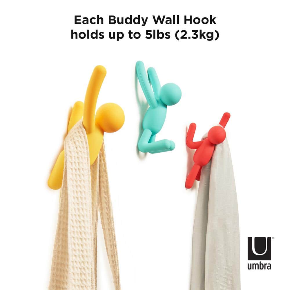 Multicolored Plastic Buddy Wall Hooks Set of 3