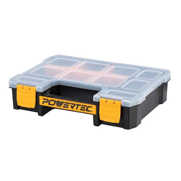 Small Parts Organizer and Tool Box, 10 Compartments, Stackable Storage w/ Removable Dividers, Clear Lid, Portable Design