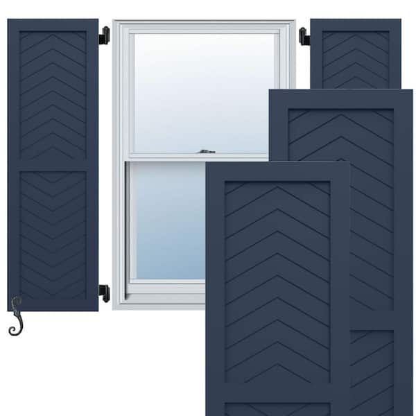 Ekena Millwork EnduraCore Chevron Modern 15-in W x 27-in H Raised Panel Composite Shutters Pair in Starless Night Blue