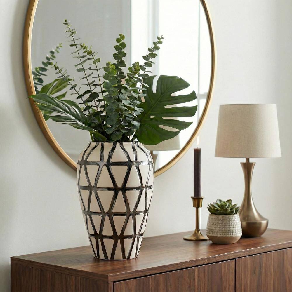16 in. Ivory/Silver Clay Urn Decorative Vase price history on PriceWatchPro