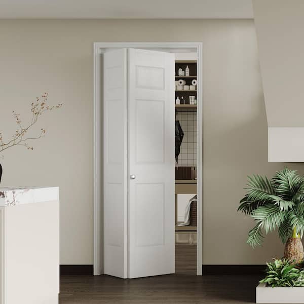 36 in. x 80 in. 6 Panel Textured MDF White Hollow Core Composite DIY Painted Bi-Fold Door with Hardware Kits