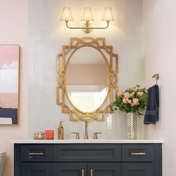 HUOKU Haven 3-Light 23.6 in.W Brushed Brass Modern Bathroom Vanity 