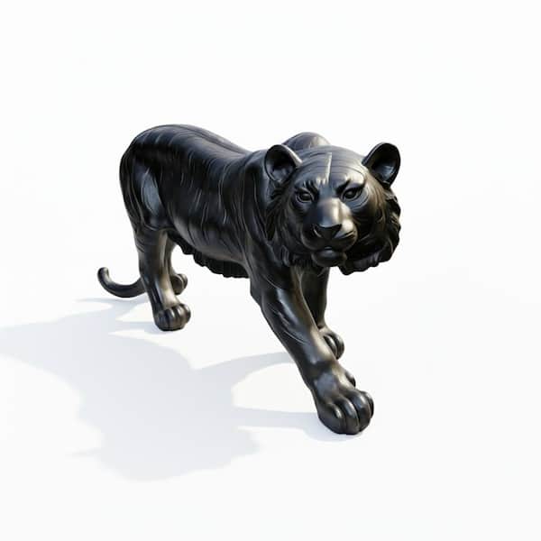 33 in. Black Lifelong Tiger Garden Statue, Resin Sculpture with