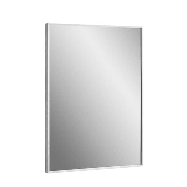 Vera 24 in. x 32 in. Modern Rectangle Framed Brushed Steel Wall Mount Vanity Mirror