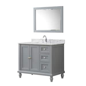 Classic 36 in. x 23 in. D x 33 in. H Single Bath Vanity in Gray with White Carrara Marble Top and mirror