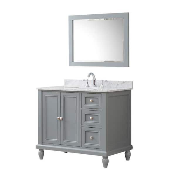 Direct vanity sink Classic 36 in. x 23 in. D x 33 in. H Single Bath Vanity in Gray with White Carrara Marble Top and Mirror