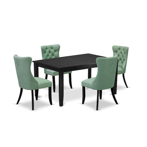 East West Furniture 5-Piece Black Finish Solid Wood Top-Rectangular Upholstered Dining Room Set-Seats 4