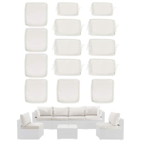14-Pack Cushion Covers for 7-Pieces 6-Seaters Wicker Rattan Sectional Sofa, Outdoor Cushion Slipcover (Only Cover) Beige
