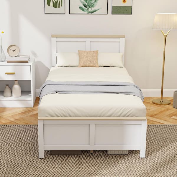 White Wood Frame Twin Platform Bed with Under-Bed Storage