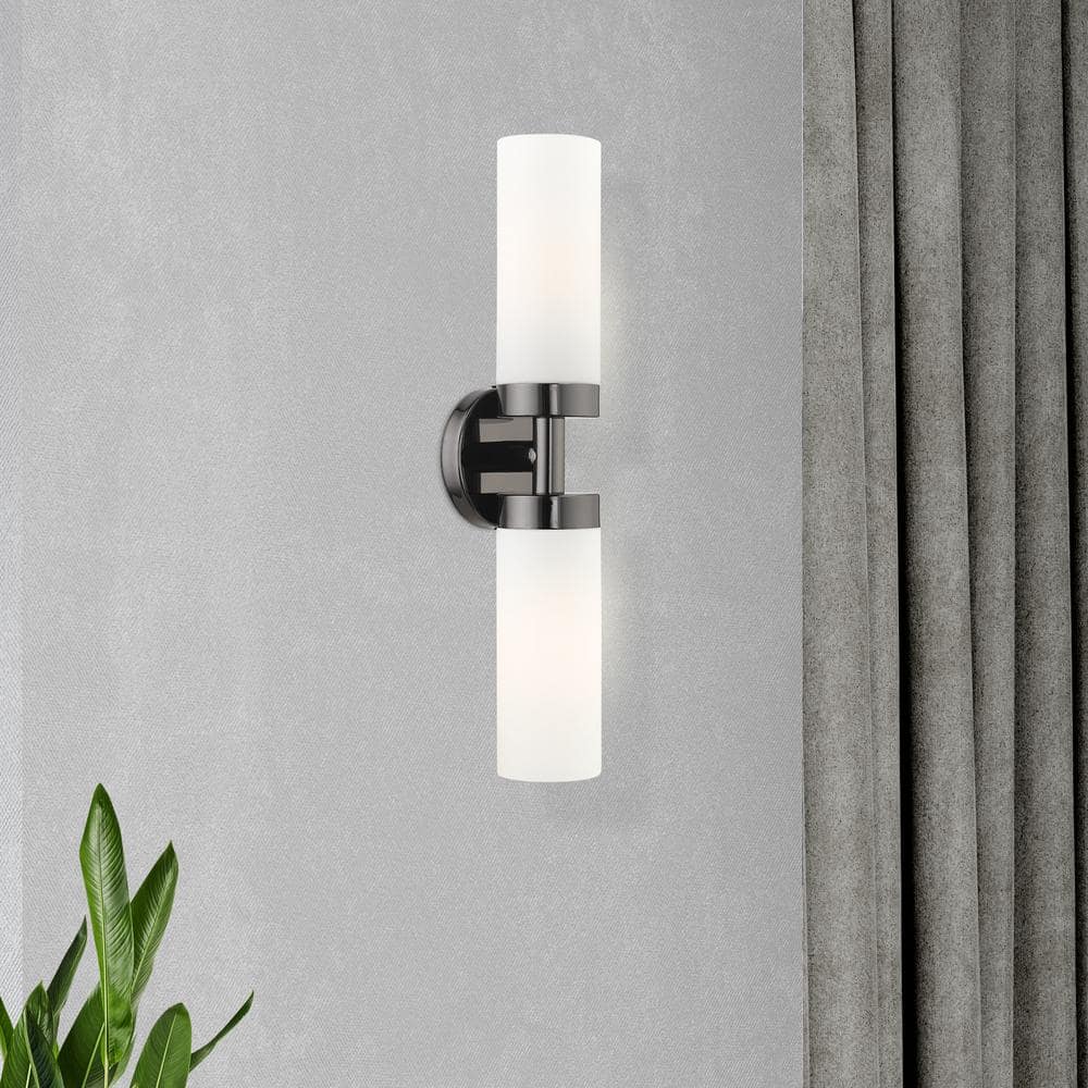 Black Chrome Dual-Light Outdoor Sconce with Satin Opal White Glass