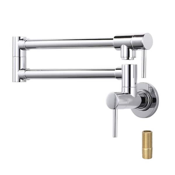 VEVETTA Wall Mounted Pot Filler with Double Handle in Polished Chrome