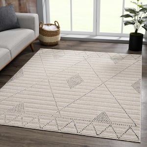 LeXi 9 ft. X 12 ft. Beige, Brown, Black Minimalist Cozy Contemporary Moroccan Geometric Modern Style Soft Area Rug