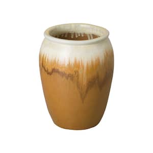 16 in. Dia Amber Glazed Ceramic Tall Jar Planter