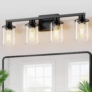 27 in. 4-Light Black Bathroom Lights Over Mirror with Clear Glass Shade,Vanity Lights for Bathroom Hallway Bedroom